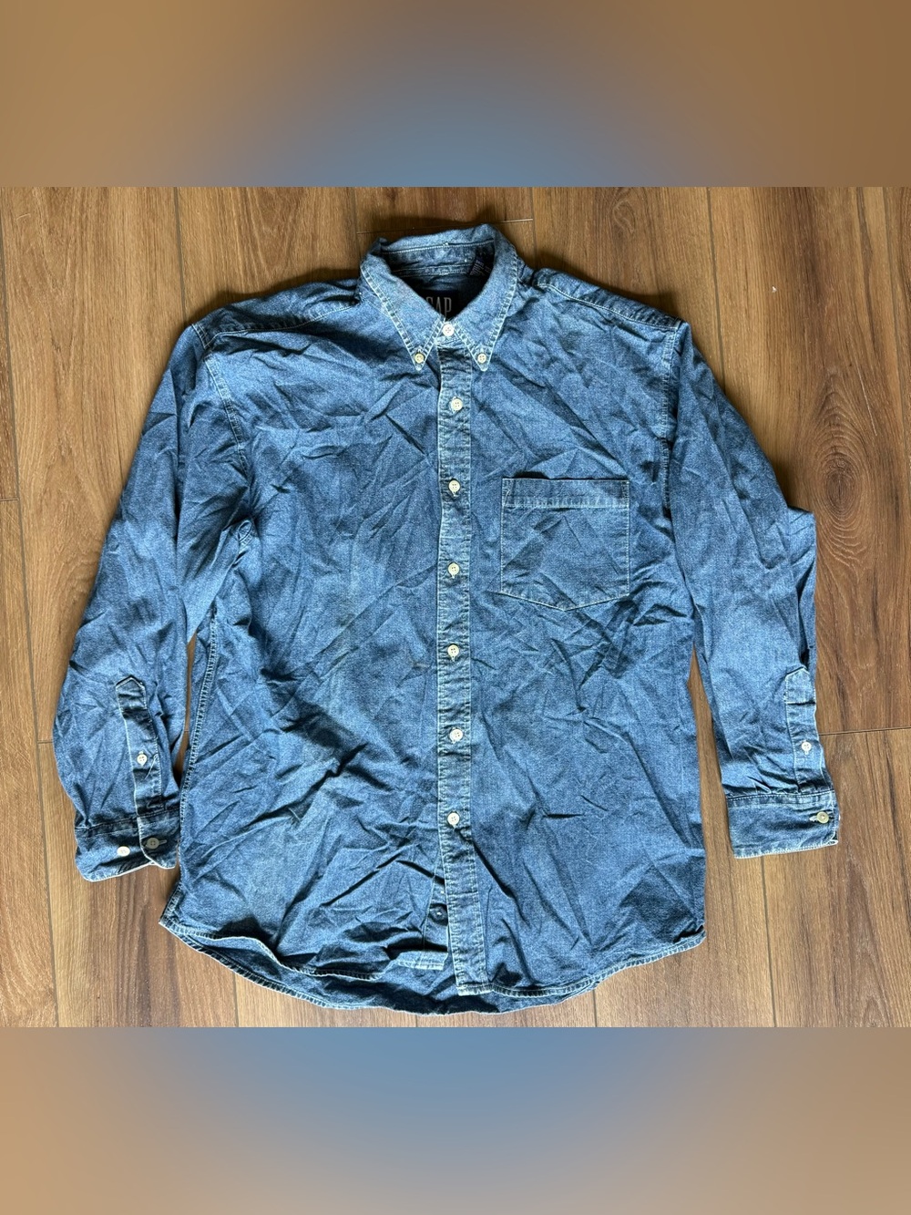 Vintage Gap Shirt Mens M Blue Denim Chambray Button Down Casual Hong Kong 90s